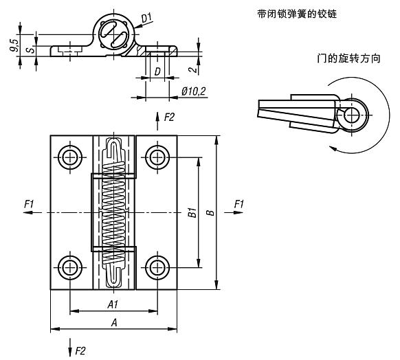 弹簧铰链 铝制型材张紧弹簧铰链，0.7 Nm, 弹簧铰链