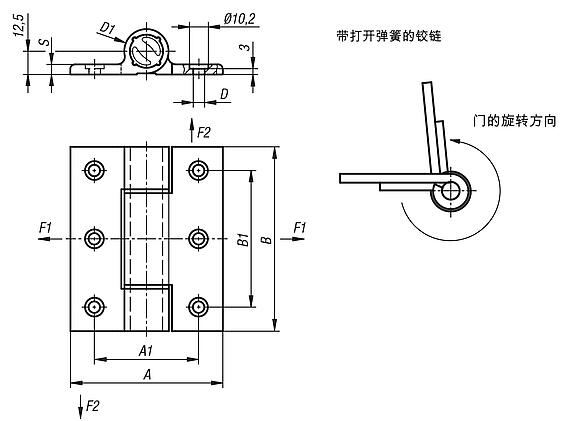 弹簧铰链 铝制型材张紧弹簧铰链，3.8 Nm, 弹簧铰链