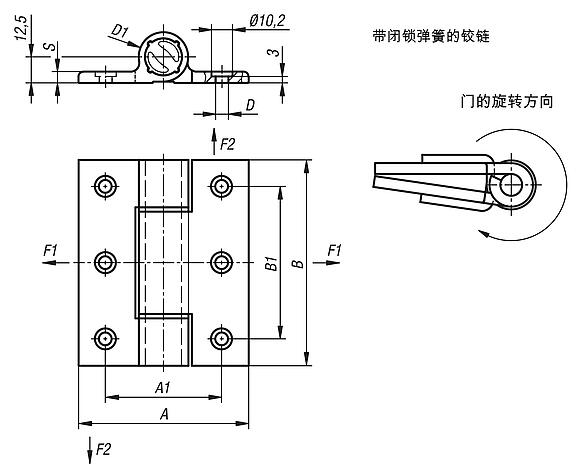 弹簧铰链 铝制型材张紧弹簧铰链，3.8 Nm, 弹簧铰链