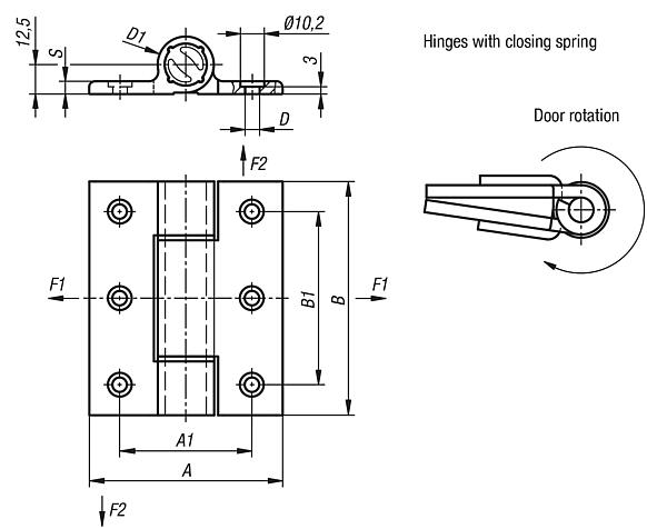 Spring hinges aluminium profile, 3.8 Nm, spring closed