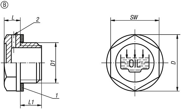 Screw plugs Form B, with fill symbol and vent hole