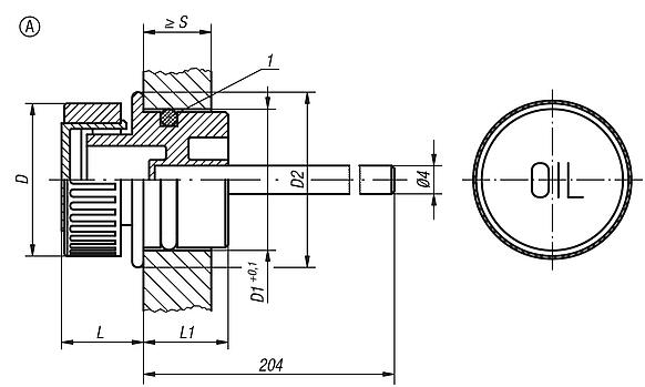 Press-in plugs with dipstick, Form A, without vent