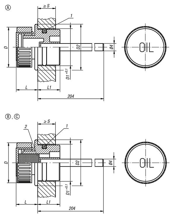 Press-in plugs with dipstick