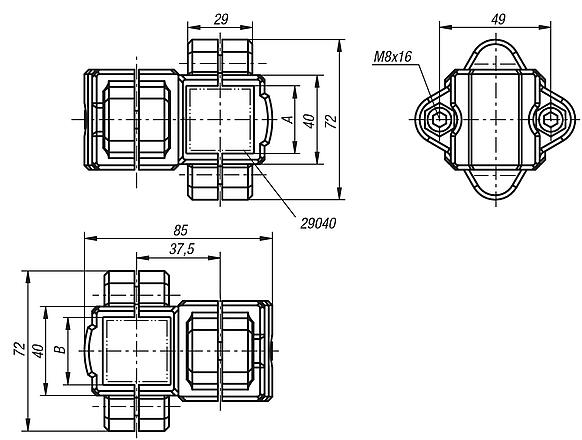 Tube clamps cross, plastic