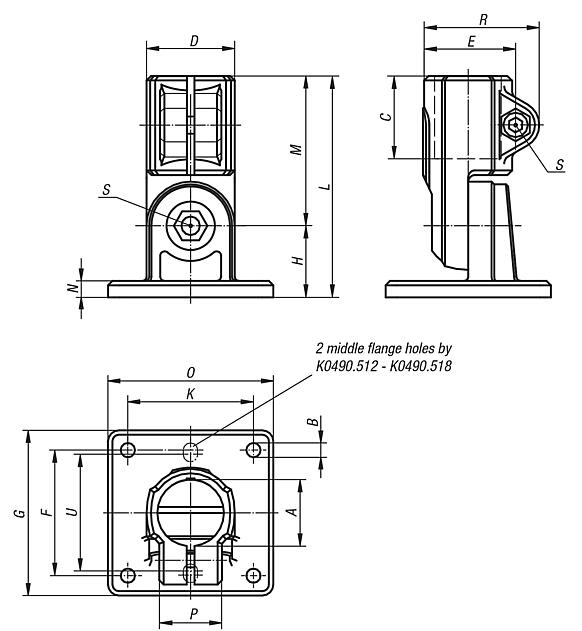 Tube clamps swivel base, aluminium, inch