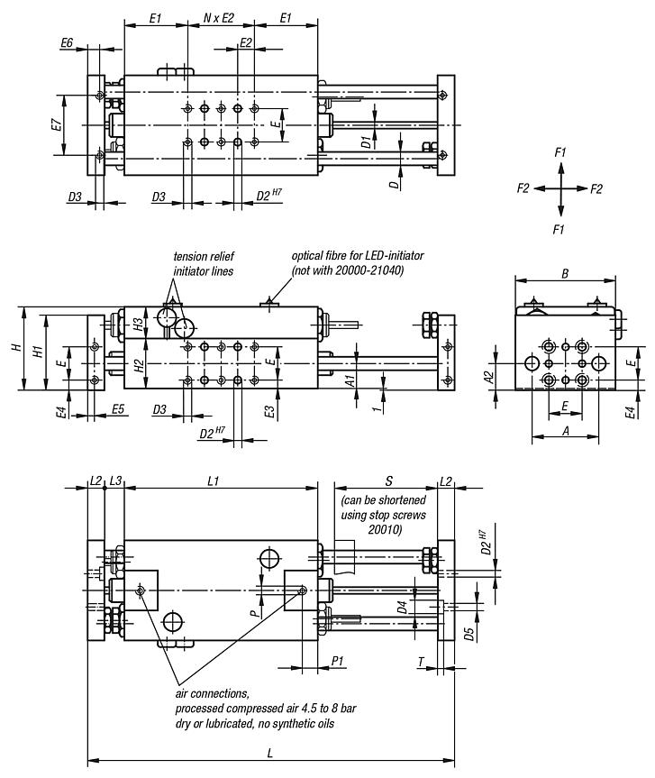 Linear modules pneumatic with two round guides