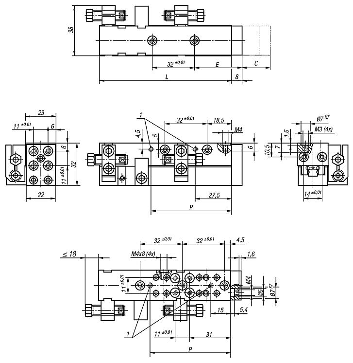 Linear modules pneumatic with rail guide