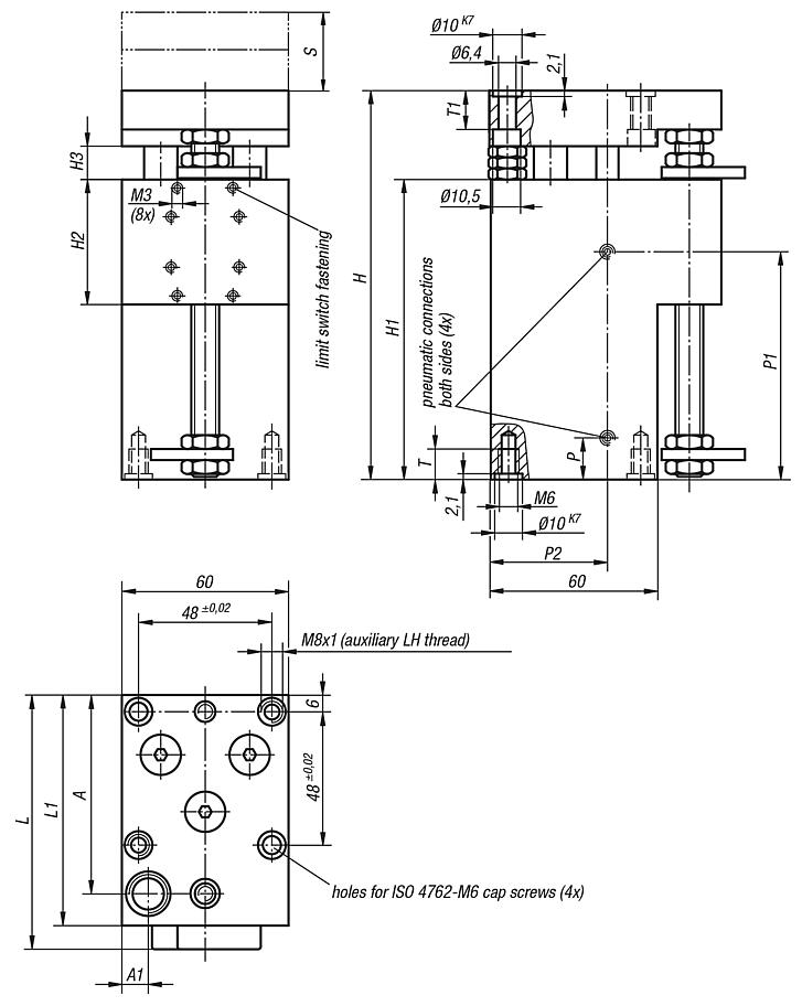 Lifting units pneumatic with round guides