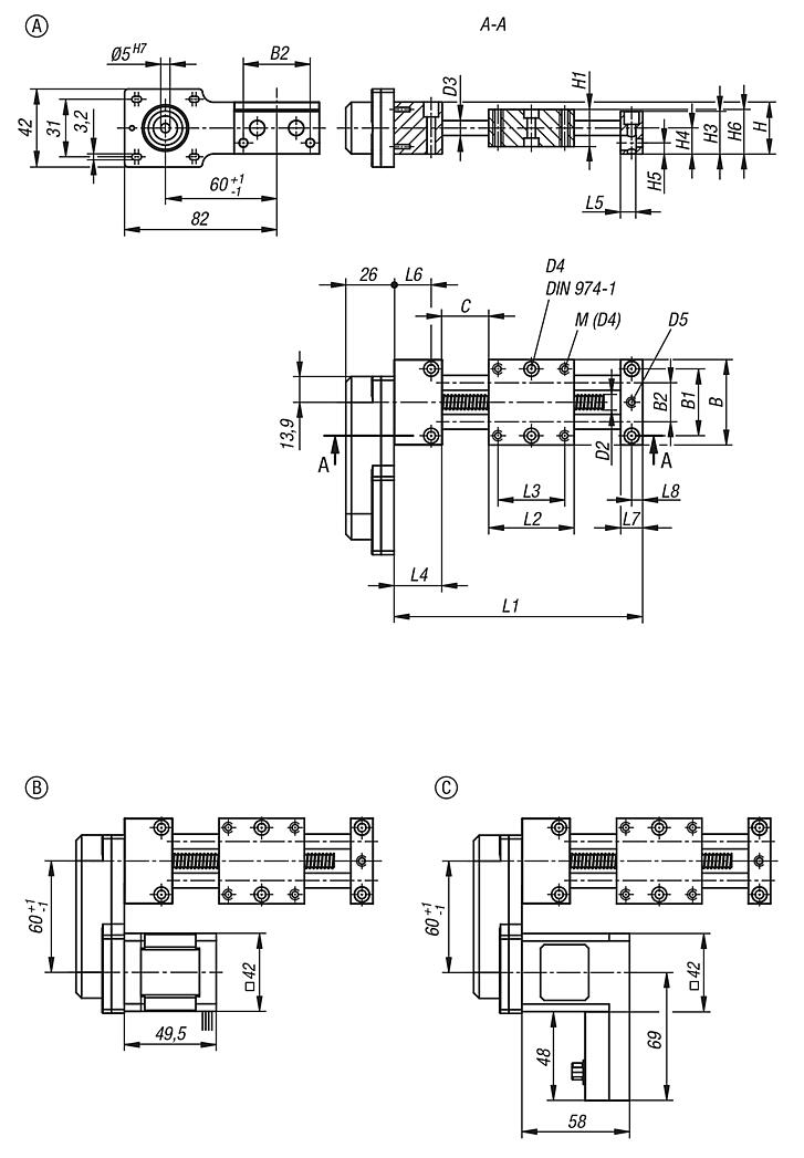 Positioning stages long with lateral electric drive