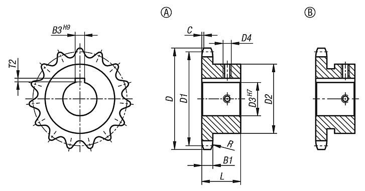 Sprockets single 5/8“ x 3/8“ DIN ISO 606, ready to install