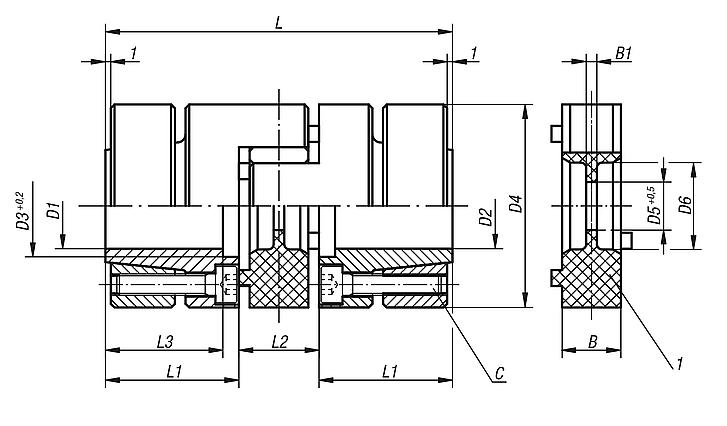 带圆锥形套筒和压环的弹性体爪式联轴器（类似 DIN 69002）