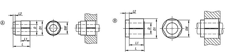 Keyless locking couplings with central nut