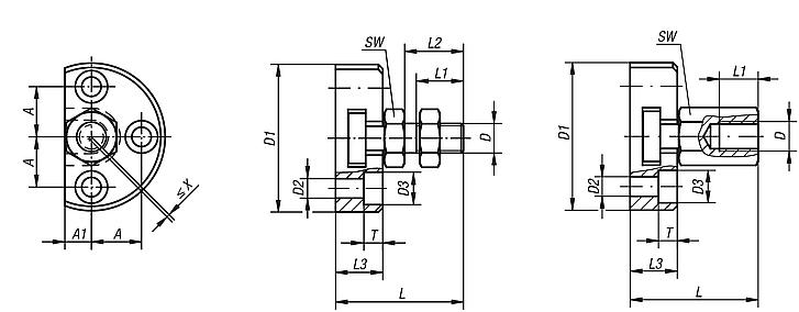 Quick-fit couplings with radial offset compensation and mounting flange