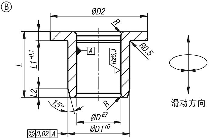 铜质导向衬套，带凸缘，免维护，B 型