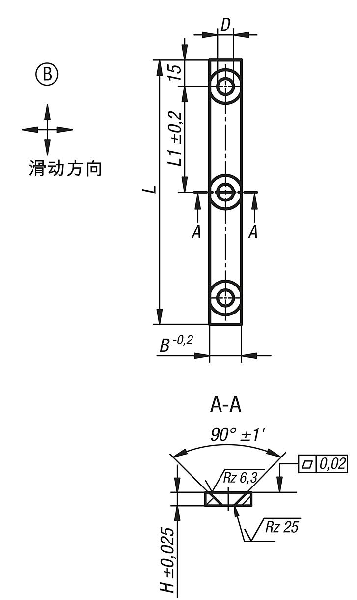 铜质制滑板，免维护，B 型