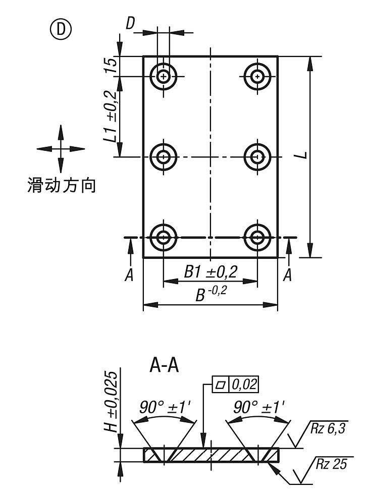 铜质制滑板，免维护，D 型