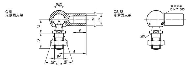 球头接头，DIN 71802