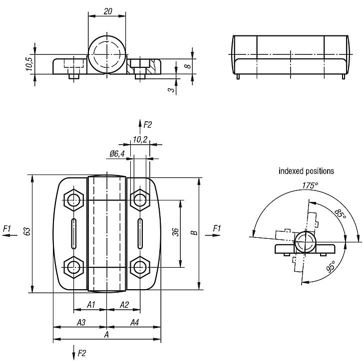 Hinges plastic, detent