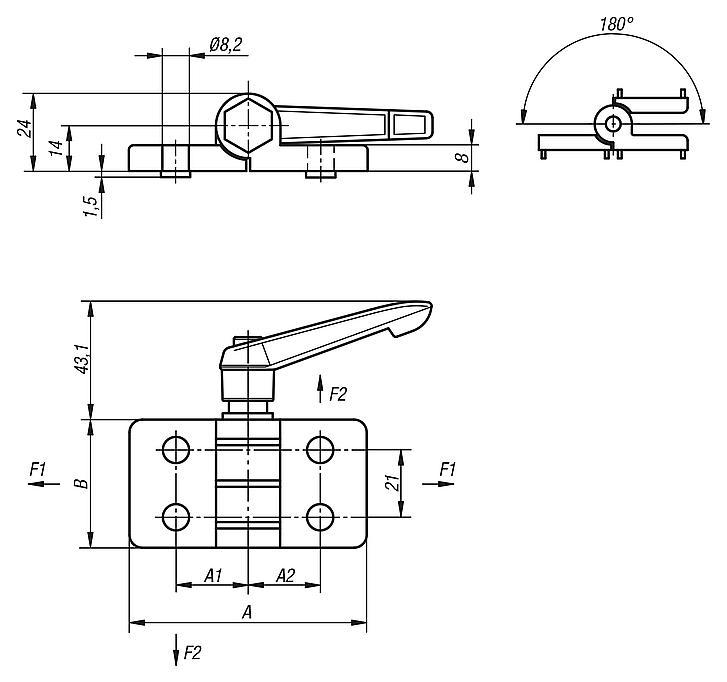 Hinges die-cast zinc, with locking lever