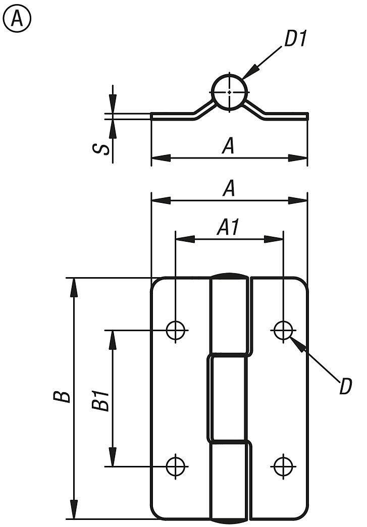 Hinges, stainless steel, Form A