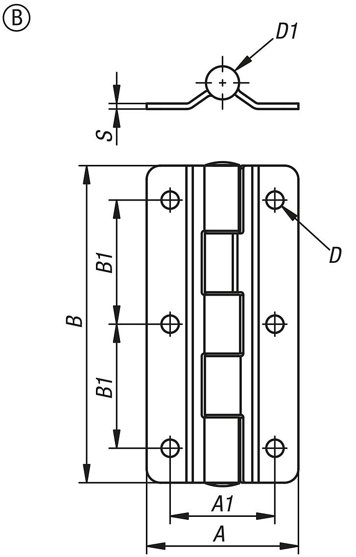 Hinges, stainless steel, Form B