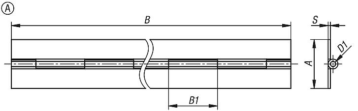 Piano hinges, steel, stainless steel or aluminium, Form A