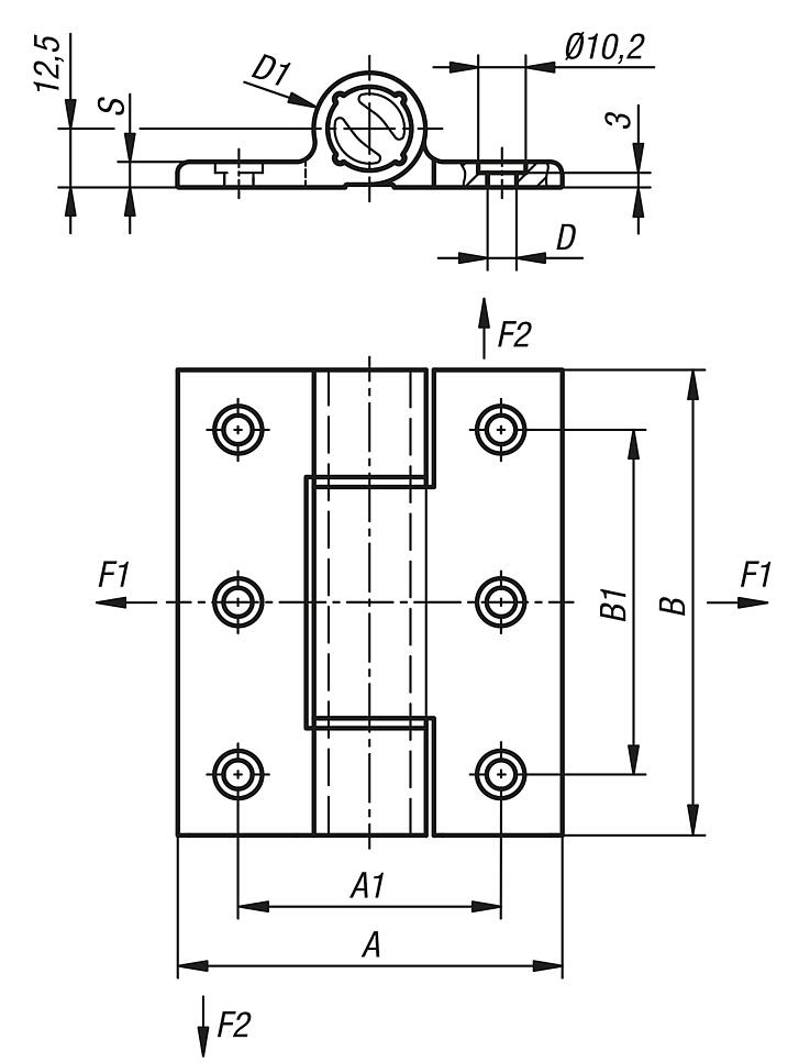 Spring hinges aluminium profile tension spring hinges, 3.8 Nm, without spring