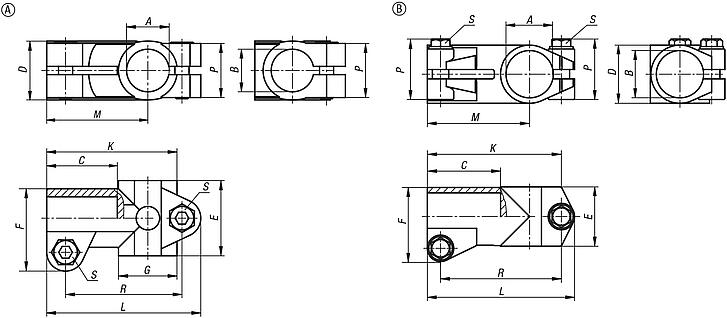 Tube clamps T-angle, stainless steel