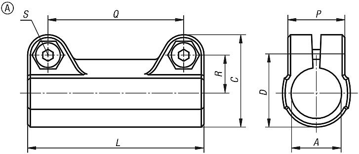 Tube clamps, straight, aluminium, Form A