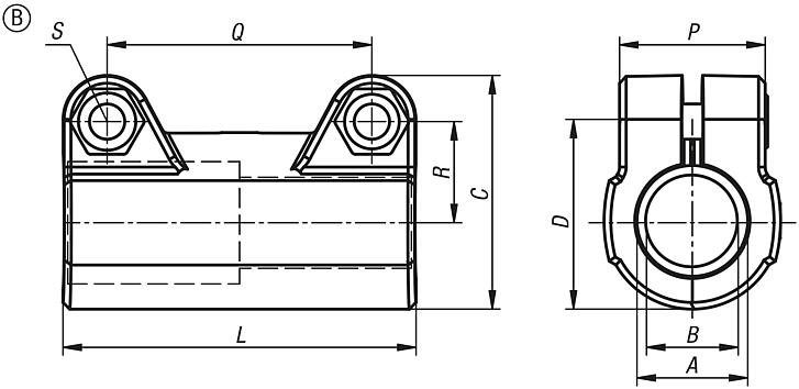 Tube clamp straight, aluminium, Form B