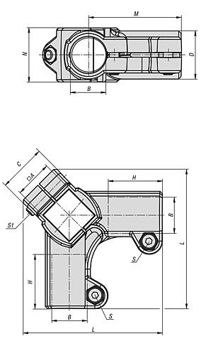 Tube clamps, right-angle, plastic