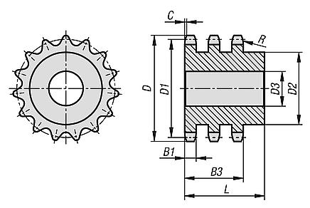 Sprockets triplex 5/8" x 3/8" DIN ISO 606