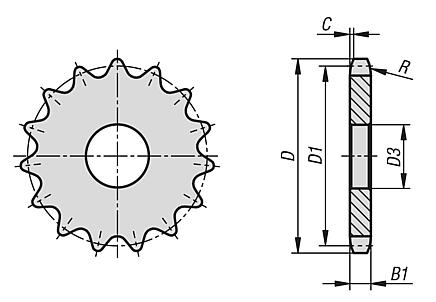 Sprockets single 1/2“ x 5/16“ DIN ISO 606