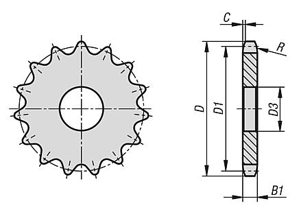 Sprockets single 3/8“ x 7/32“ DIN ISO 606