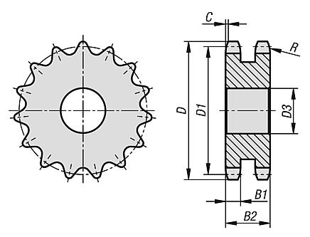 Sprockets, duplex 5/8" x 3/8" DIN ISO 606