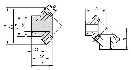 Bevel gears, zinc, ratio 1:1 cast, straight teeth, engagement angle 20°