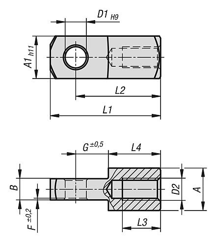 Clevis tang, steel or stainless steel