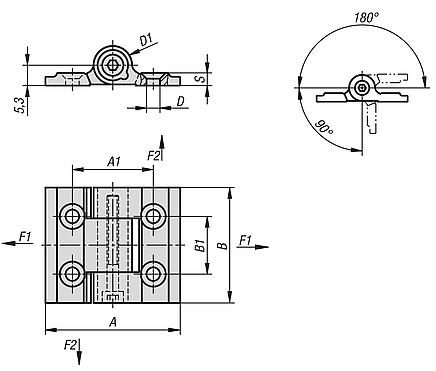 Hinge aluminium, with adjustable friction