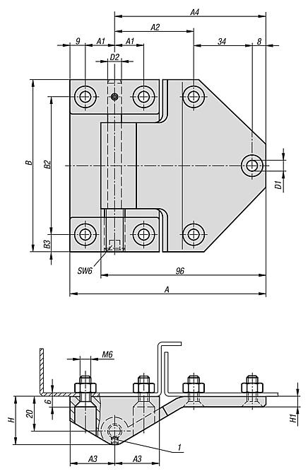 Single leaf hinges adjustable, stainless steel