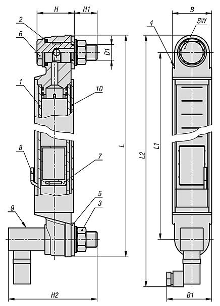 Oil level gauges with electronic oil level and temperature monitoring, long version