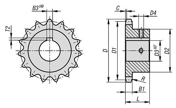 单排链轮 3/4" x 7/16" DIN ISO 606，可直接安装