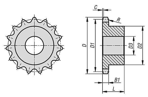 Sprockets single 1 1/4" x 3/4" DIN ISO 606