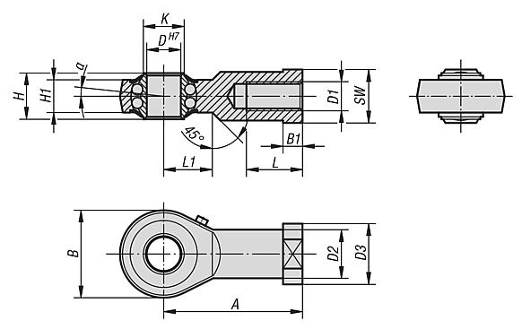 万向接头 带滚珠轴承, 内螺纹 DIN ISO 12240-4