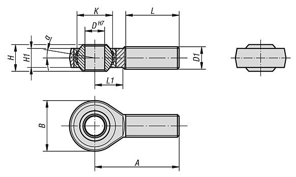 万向接头 带滑动轴承, 外螺纹 DIN ISO 12240-4