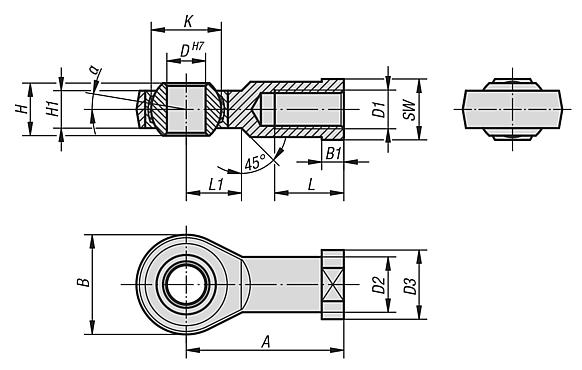 万向接头 带滑动轴承, 内螺纹 DIN ISO 12240-4