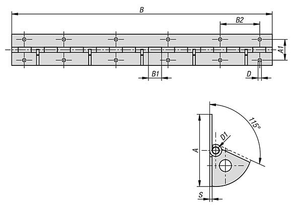 Piano hinges, stainless steel with stop