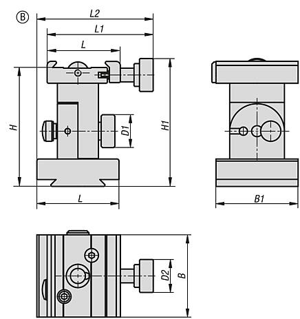 Quick-action clamp, aluminium, with angle element, Form B, adjustable