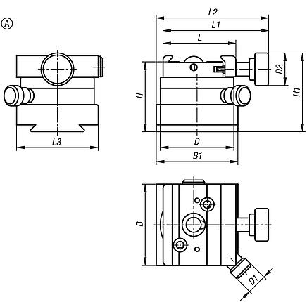 Quick-action clamp, aluminium, rotatable, Form A adjustable