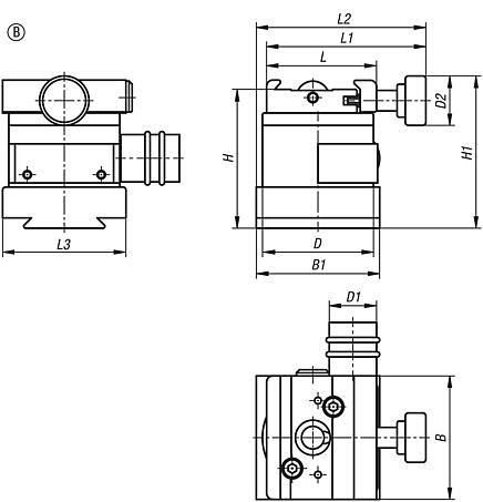 Aluminium quick-action clamp rotatable, Form B, fine adjustment