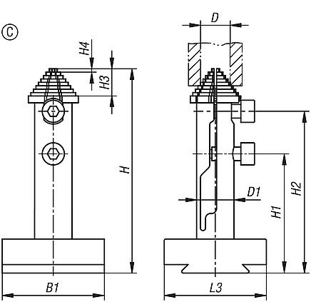 Small-parts clamp, Form C, with stepped mandrel collet